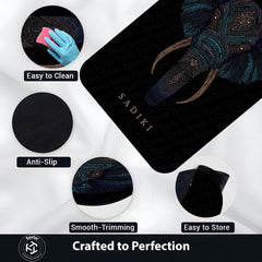 Tribal Elephant Head Area Rug | Luxury Elephant Face Floor Mat | Premium Black Designer Rug for Living Room, Bedroom & Modern Home Decor