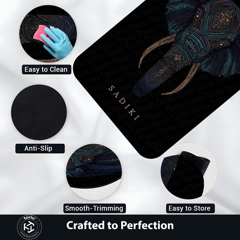 Tribal Elephant Head Area Rug | Luxury Elephant Face Floor Mat | Premium Black Designer Rug for Living Room, Bedroom & Modern Home Decor