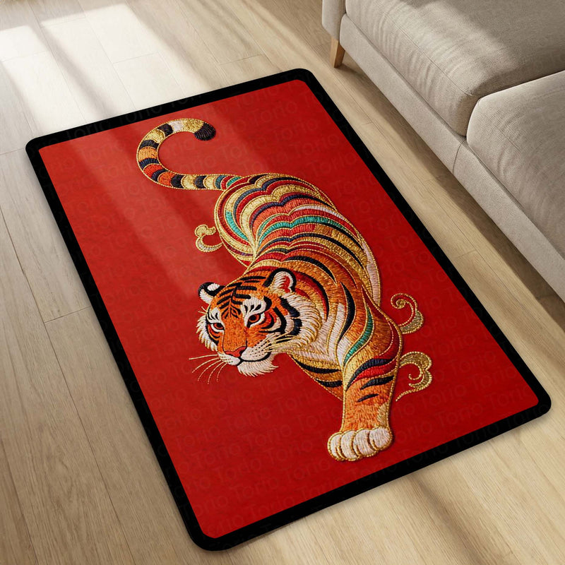 Tiger Design Floor Mat | Red Luxury Tiger Rug | Anti Slip Washable Door Mat for Home Entrance, Bedroom, Living Room Decor | 3 mm Thin Floor Mat