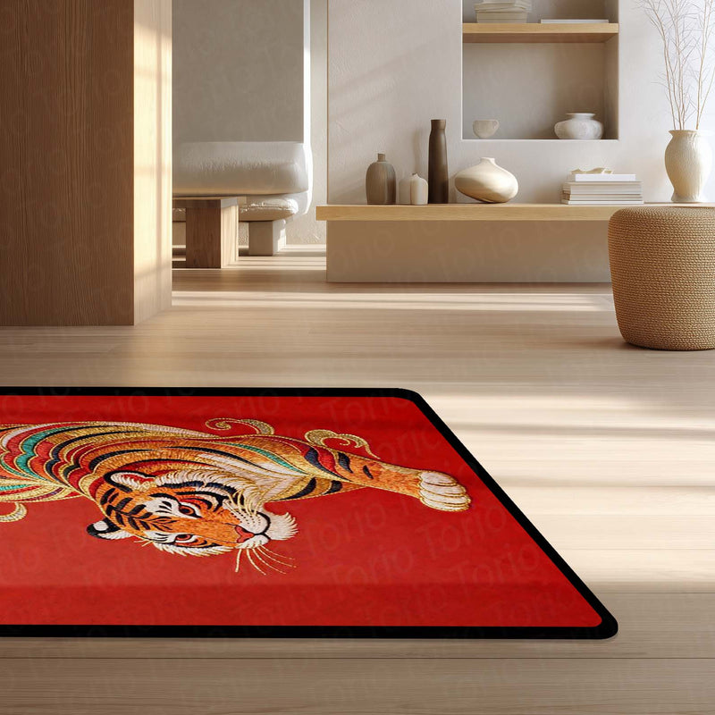 Tiger Design Floor Mat | Red Luxury Tiger Rug | Anti Slip Washable Door Mat for Home Entrance, Bedroom, Living Room Decor | 3 mm Thin Floor Mat