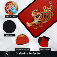 Tiger Design Floor Mat | Red Luxury Tiger Rug | Anti Slip Washable Door Mat for Home Entrance, Bedroom, Living Room Decor | 3 mm Thin Floor Mat