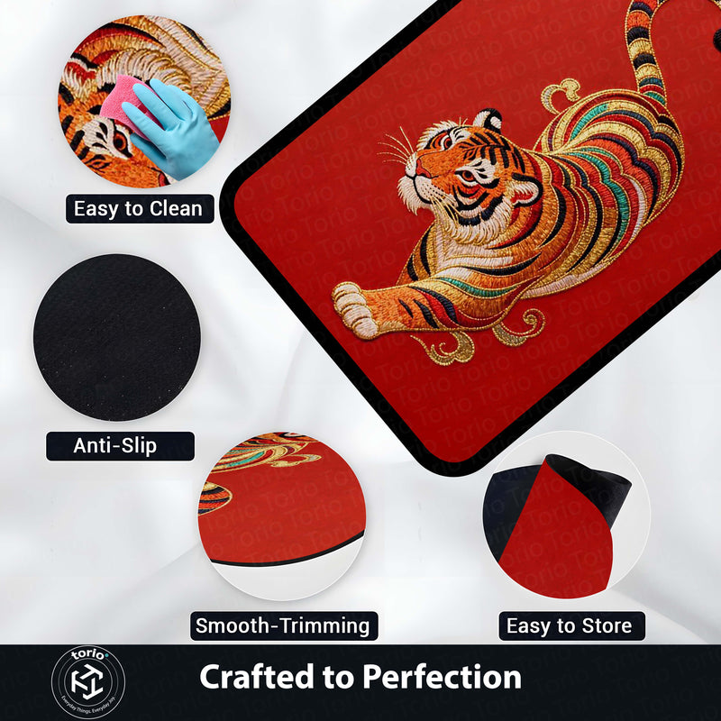 Tiger Design Floor Mat | Red Luxury Tiger Rug | Anti Slip Washable Door Mat for Home Entrance, Bedroom, Living Room Decor | 3 mm Thin Floor Mat