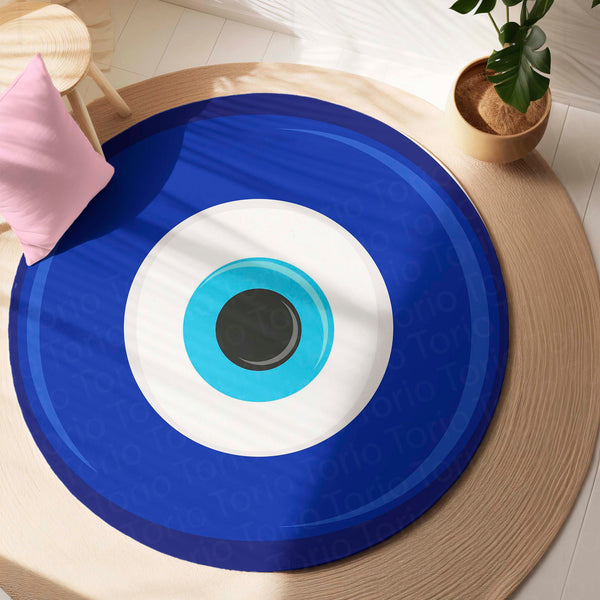 Evil Eye Protection Circular Floor Mat (3 mm Thick) | Nazar Safety Round Rug for Living Room, Entryway, Bedroom & Spiritual Home Decor 02