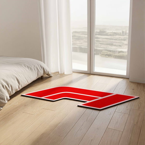Formula 1 Inspired Racing Floor Mat (3 mm Thick) | Iconic Red Motorsport Emblem Mat for Racing Fans, Gaming Rooms & Car Decor
