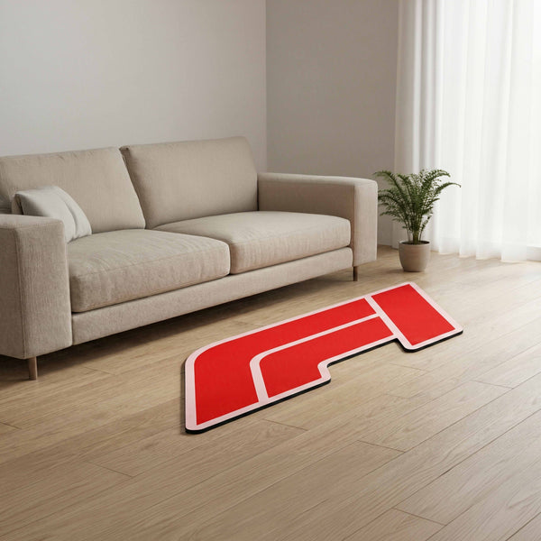 Formula 1 Inspired Racing Floor Mat (3 mm Thick) | Iconic Red Motorsport Emblem Mat for Racing Fans, Gaming Rooms & Car Decor