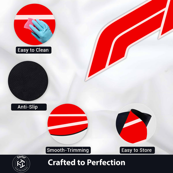 Formula 1 Inspired Racing Floor Mat (3 mm Thick) | Iconic Red Motorsport Emblem Mat for Racing Fans, Gaming Rooms & Car Decor