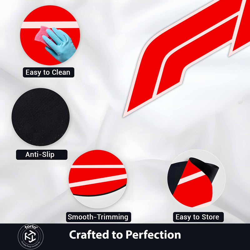 Formula 1 Inspired Racing Floor Mat (3 mm Thick) | Iconic Red Motorsport Emblem Mat for Racing Fans, Gaming Rooms & Car Decor
