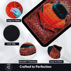 Ferrari SF90 Stradale Front View Floor Mat | Red Persian Pattern Hypercar Luxury Rug | Anti-Slip 3mm Absorbent Supercar Design Mat for Home, Office & Studio