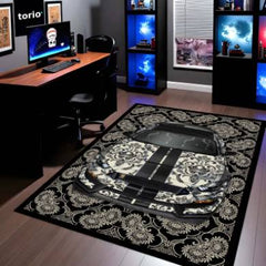 Ford Mustang Shelby GT500 Front View Floor Mat | Black Damask Muscle Car Luxury Rug | Anti-Slip 3mm Absorbent Performance Car Design Mat for Home, Office & Studio