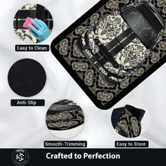 Ford Mustang Shelby GT500 Front View Floor Mat | Black Damask Muscle Car Luxury Rug | Anti-Slip 3mm Absorbent Performance Car Design Mat for Home, Office & Studio