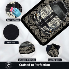 Ford Mustang Shelby GT500 Front View Floor Mat | Black Damask Muscle Car Luxury Rug | Anti-Slip 3mm Absorbent Performance Car Design Mat for Home, Office & Studio