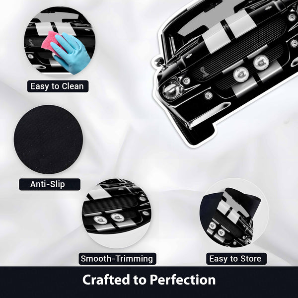 Ford Mustang Shelby Floor Mat | Anti-Slip 3mm Absorbent Muscle Car Style Rug | Easy Clean Waterproof Automotive Designer Mat for Home & Garage