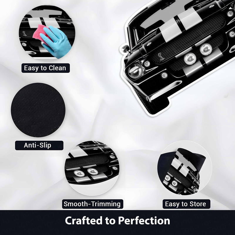 Ford Mustang Shelby Floor Mat | Anti-Slip 3mm Absorbent Muscle Car Style Rug | Easy Clean Waterproof Automotive Designer Mat for Home & Garage