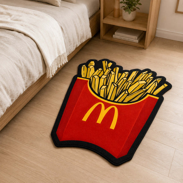 McDonald's French Fries Cut-out Flat Rug | Iconic Fast Food Inspired Floor Rug | Fun Snack-Themed Room Decor