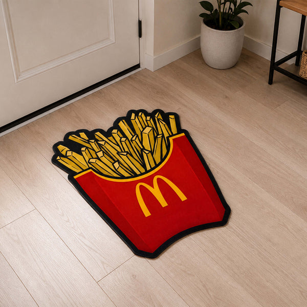 McDonald's French Fries Cut-out Flat Rug | Iconic Fast Food Inspired Floor Rug | Fun Snack-Themed Room Decor
