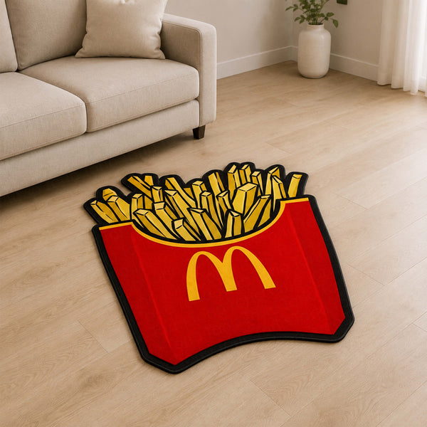 McDonald's French Fries Cut-out Flat Rug | Iconic Fast Food Inspired Floor Rug | Fun Snack-Themed Room Decor