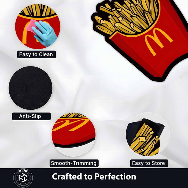 McDonald's French Fries Cut-out Flat Rug | Iconic Fast Food Inspired Floor Rug | Fun Snack-Themed Room Decor