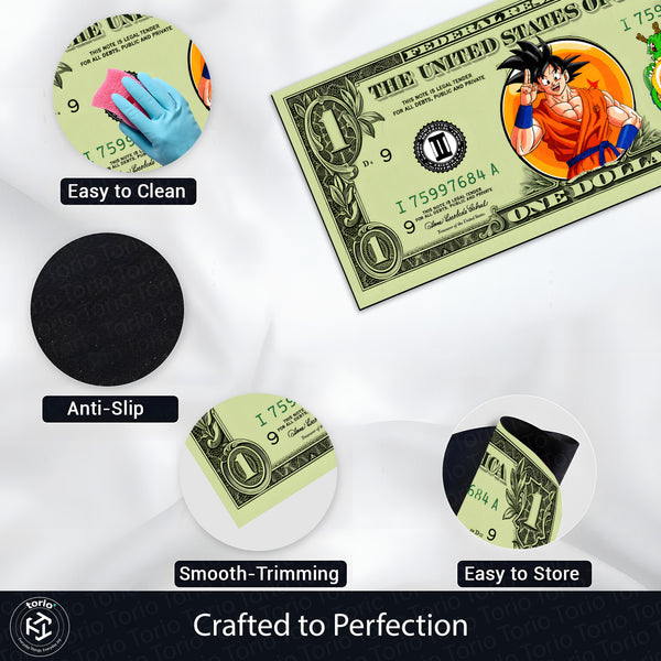 Goku Dragon Ball Money Note Flat Rug | Anime Dollar Bill Inspired Bedroom Rug for Gaming Room & Otaku Decor