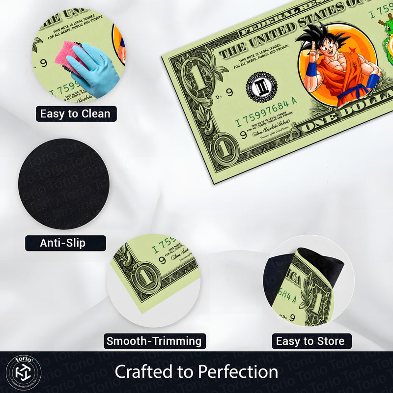 Goku Dragon Ball Money Note Flat Rug | Anime Dollar Bill Inspired Bedroom Rug for Gaming Room & Otaku Decor