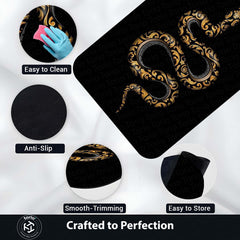 Golden Snake Luxury Area Rug | Aesthetic Black & Gold Serpent Floor Mat | Modern Designer Rug for Bedroom, Living Room & Gaming Room Decor | Anti Slip Washable 3 mm Carpet