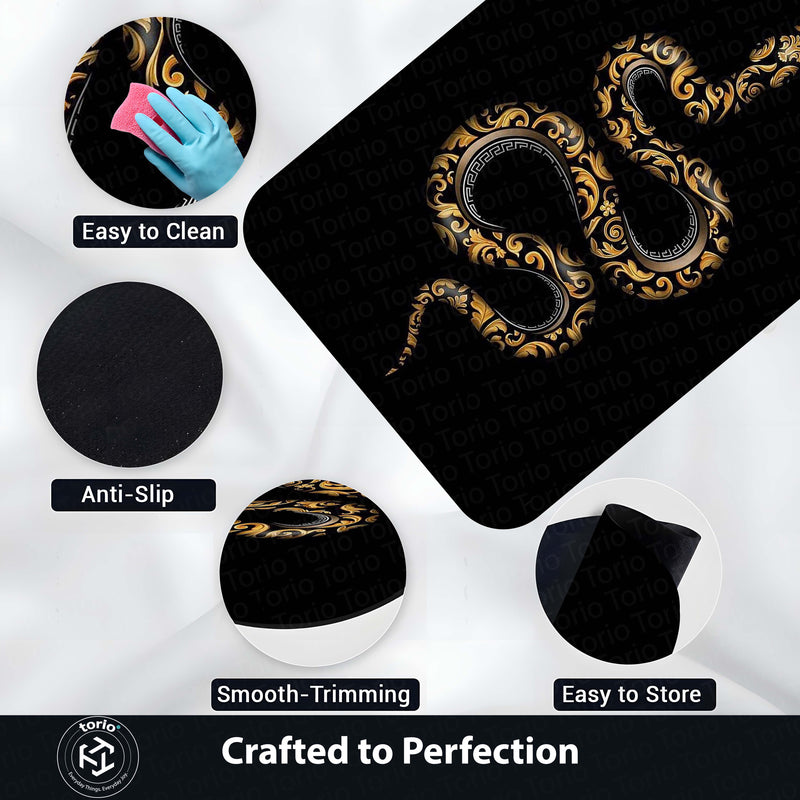 Golden Snake Luxury Area Rug | Aesthetic Black & Gold Serpent Floor Mat | Modern Designer Rug for Bedroom, Living Room & Gaming Room Decor | Anti Slip Washable 3 mm Carpet
