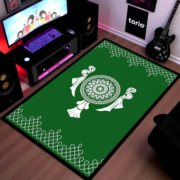 Emerald Geometric Mosaic Area Rug | Modern Green Abstract Floor Mat | Artistic Decorative Rug for Living Room, Gaming Setup & Office Decor