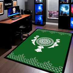 Emerald Geometric Mosaic Area Rug | Modern Green Abstract Floor Mat | Artistic Decorative Rug for Living Room, Gaming Setup & Office Decor
