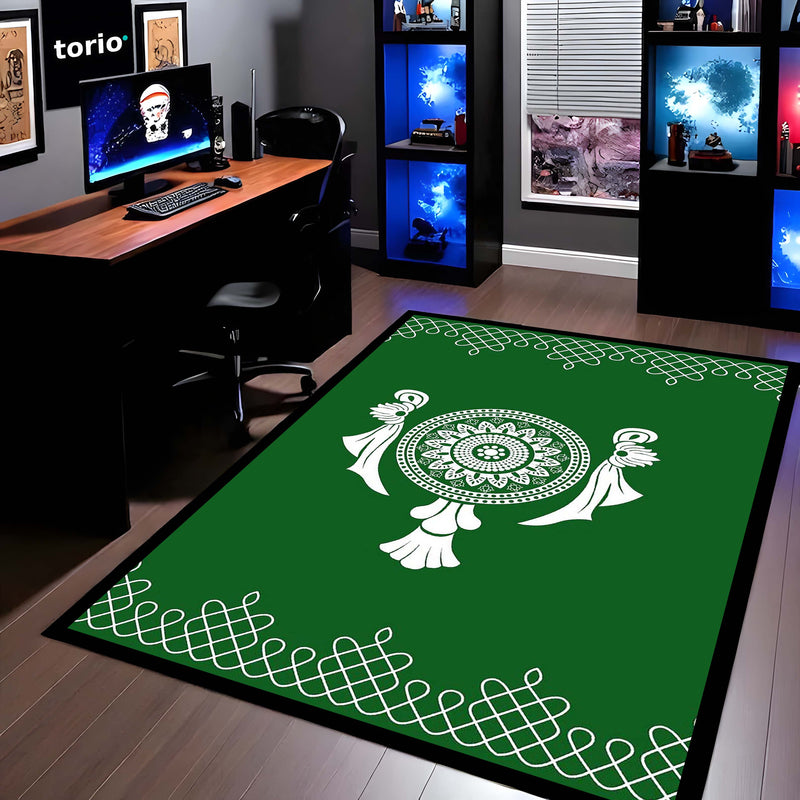 Emerald Geometric Mosaic Area Rug | Modern Green Abstract Floor Mat | Artistic Decorative Rug for Living Room, Gaming Setup & Office Decor