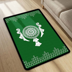 Emerald Geometric Mosaic Area Rug | Modern Green Abstract Floor Mat | Artistic Decorative Rug for Living Room, Gaming Setup & Office Decor