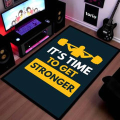 It’s Time to Get Stronger Rubber Floor Mat (3 mm Thick) | Gym Motivation Quote Rug for Workout Room, Home Gym, Bedroom & Fitness Decor