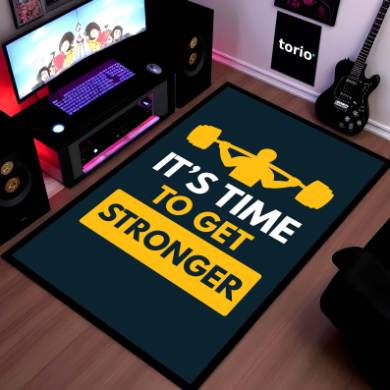 It’s Time to Get Stronger Rubber Floor Mat (3 mm Thick) | Gym Motivation Quote Rug for Workout Room, Home Gym, Bedroom & Fitness Decor