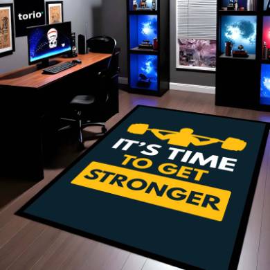 It’s Time to Get Stronger Rubber Floor Mat (3 mm Thick) | Gym Motivation Quote Rug for Workout Room, Home Gym, Bedroom & Fitness Decor