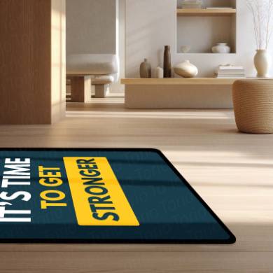 It’s Time to Get Stronger Rubber Floor Mat (3 mm Thick) | Gym Motivation Quote Rug for Workout Room, Home Gym, Bedroom & Fitness Decor