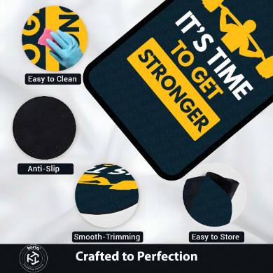 It’s Time to Get Stronger Rubber Floor Mat (3 mm Thick) | Gym Motivation Quote Rug for Workout Room, Home Gym, Bedroom & Fitness Decor