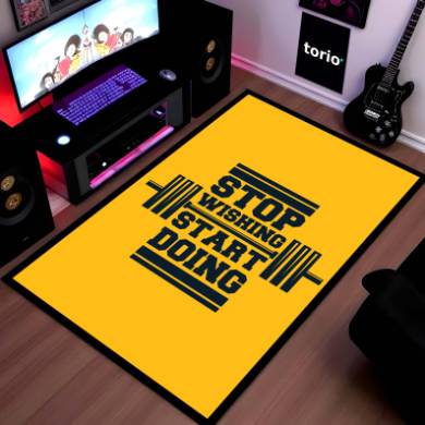 Stop Wishing Start Doing Rubber Floor Mat (3 mm Thick) | Bold Gym Motivation Quote Rug for Home Gym, Workout Room, Bedroom & Fitness Decor