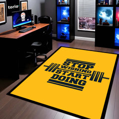 Stop Wishing Start Doing Rubber Floor Mat (3 mm Thick) | Bold Gym Motivation Quote Rug for Home Gym, Workout Room, Bedroom & Fitness Decor