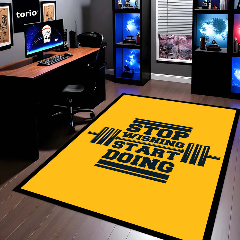 Stop Wishing Start Doing Rubber Floor Mat (3 mm Thick) | Bold Gym Motivation Quote Rug for Home Gym, Workout Room, Bedroom & Fitness Decor