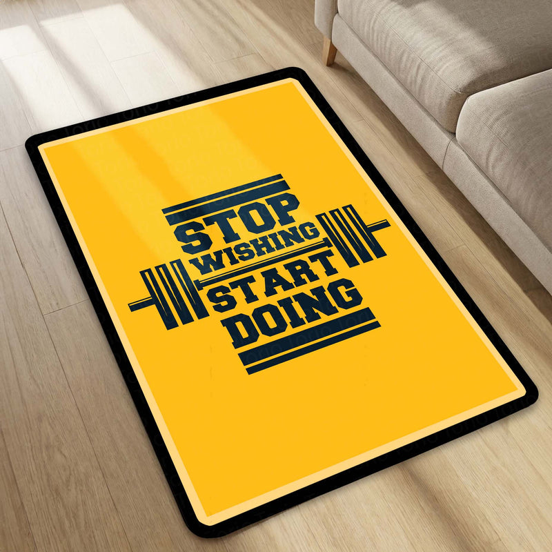 Stop Wishing Start Doing Rubber Floor Mat (3 mm Thick) | Bold Gym Motivation Quote Rug for Home Gym, Workout Room, Bedroom & Fitness Decor