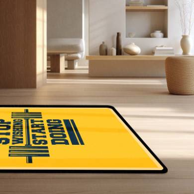Stop Wishing Start Doing Rubber Floor Mat (3 mm Thick) | Bold Gym Motivation Quote Rug for Home Gym, Workout Room, Bedroom & Fitness Decor