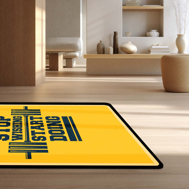 Stop Wishing Start Doing Rubber Floor Mat (3 mm Thick) | Bold Gym Motivation Quote Rug for Home Gym, Workout Room, Bedroom & Fitness Decor