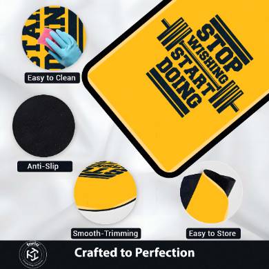 Stop Wishing Start Doing Rubber Floor Mat (3 mm Thick) | Bold Gym Motivation Quote Rug for Home Gym, Workout Room, Bedroom & Fitness Decor