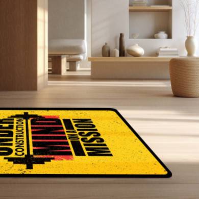 Body Under Construction Mind on a Mission Rubber Floor Mat (3 mm Thick) | Powerful Gym Motivation Quote Rug for Home Gym, Workout Room & Fitness Décor