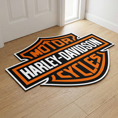 Harley-Davidson Motorcycle Logo Floor Mat (3 mm Thick) | Harley Biker Cut-Out Rug for Bedroom, Garage, Gaming Room & Rider Decor