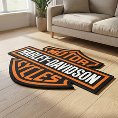 Harley-Davidson Motorcycle Logo Floor Mat (3 mm Thick) | Harley Biker Cut-Out Rug for Bedroom, Garage, Gaming Room & Rider Decor
