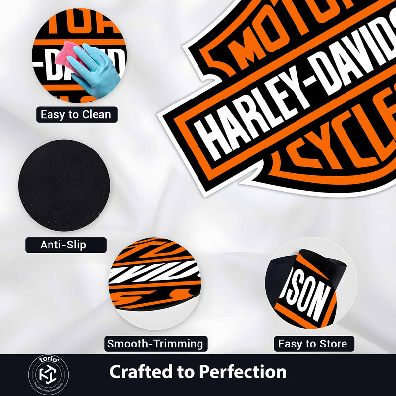 Harley-Davidson Motorcycle Logo Floor Mat (3 mm Thick) | Harley Biker Cut-Out Rug for Bedroom, Garage, Gaming Room & Rider Decor