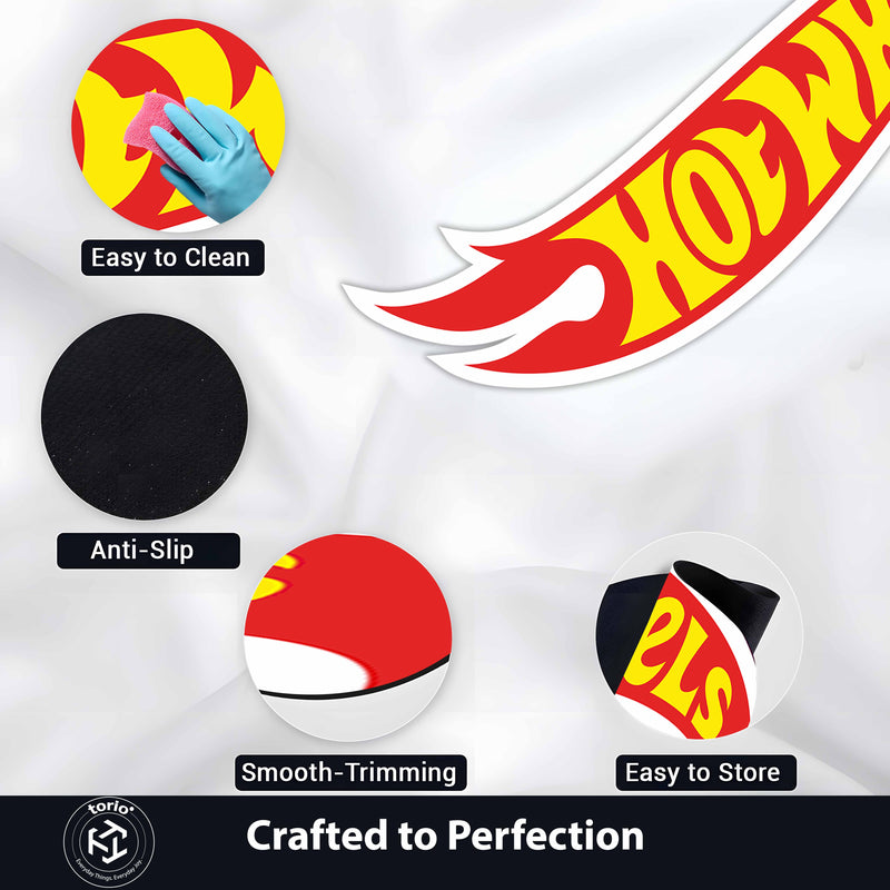 Hot Wheels Logo Floor Mat (3 mm Thick) | Iconic Toy Car Style Design Mat for Kids Rooms, Gaming Areas & Car Lovers