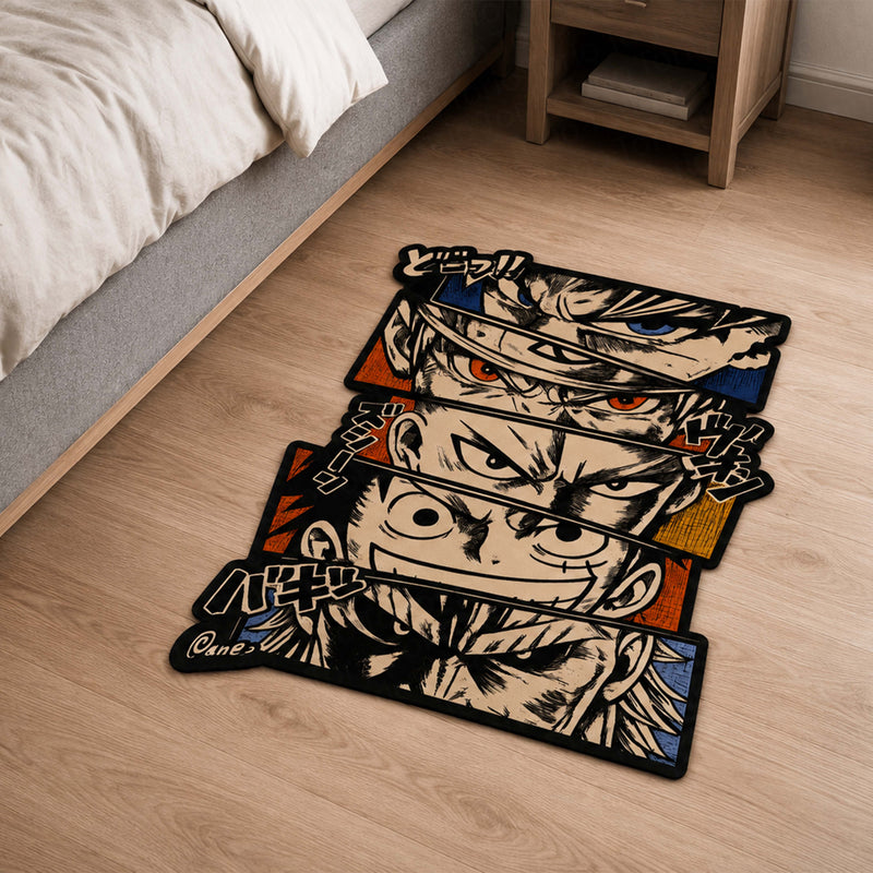 Anime Legends Panel Cut-out Flat Rug | One Piece, Dragon Ball, Naruto, Bleach & Hunter × Hunter Floor Rug | Premium Shonen Gaming Room Decor