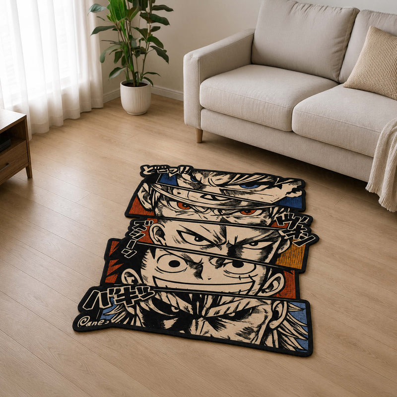 Anime Legends Panel Cut-out Flat Rug | One Piece, Dragon Ball, Naruto, Bleach & Hunter × Hunter Floor Rug | Premium Shonen Gaming Room Decor