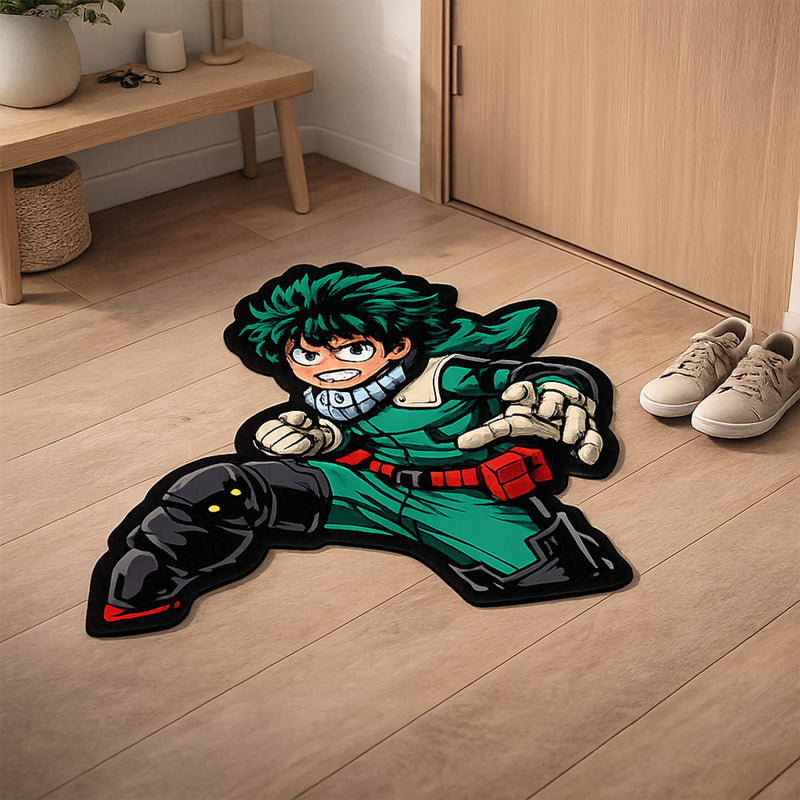 Izuku Midoriya (Deku) Action Pose Cut-out Flat Rug | My Hero Academia Anime Floor Rug | Premium Hero Gaming Room Decor