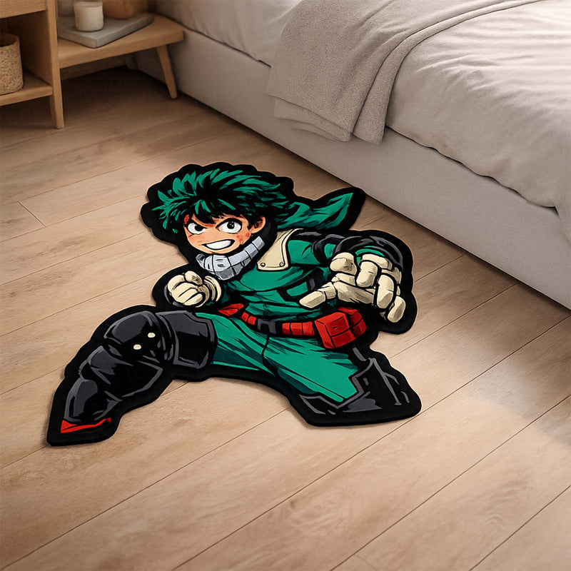 Izuku Midoriya (Deku) Action Pose Cut-out Flat Rug | My Hero Academia Anime Floor Rug | Premium Hero Gaming Room Decor